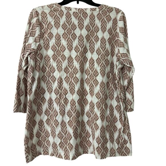 J Jill Pure Jill 100% Cotton V Neck 3/4 Sleeve Diamond Print Top Size Large - Picture 5 of 8